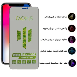 محافظ صفحه نمایش حریم شخصی اپیکوی مدل Cactus-ESD-Privacy مناسب برای گوشی موبایل اپل iPhone Xs/ X