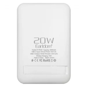 پاوربانک 20 وات ارلدام مدل PD40 ظرفیت 5000 میلی‌آمپرساعت به همراه یک عدد کابل USB-C