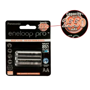 باتری قلمی  قابل شارژ پاناسونیک مدل eneloop pro 2550 mha بسته ۲ عددی