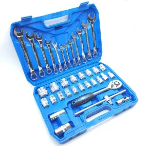 آچار بکس و آچار یک سر تخت و یک سر رینگی باس مدل 37-TOOLS مجموعه 37 عددی
