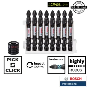 سری پیچ گوشتی دو سر چهار سو بوش مدل فشارقوی کد PH2/PZ بسته 9 عددی
