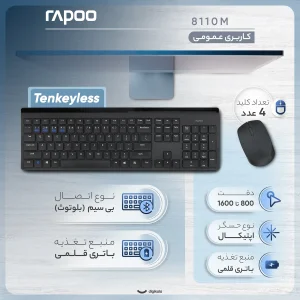 کیبورد و ماوس بی سیم رپو مدل 8110M، سوییچ ممبران، Full-Size