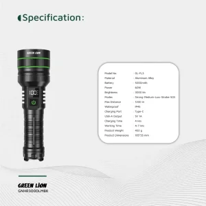 چراغ قوه دستی گرین لاین مدل GNHR3000LMBK با نور مهتابی