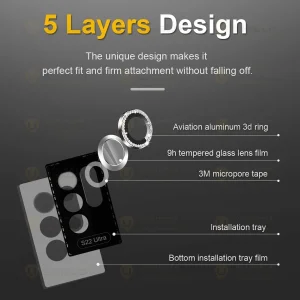 محافظ لنز دوربین آلتیمیت شیلد مدل Ring Diamond UL مناسب برای گوشی موبایل سامسونگ Galaxy S25 Ultra