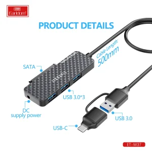 مبدل USB / USB-C به SATA / هاب USB3 ارلدام مدل W37