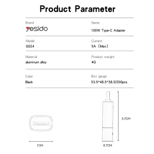 مبدل USB-C به USB-C یسیدو مدل GS24 PD 100W