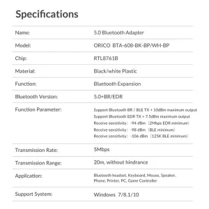 دانگل بلوتوث USB اوریکو مدل BTA-608