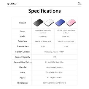 قاب هارددیسک اکسترنال 2.5 اینچی USB3.0 اوریکو مدل 2588U3-V1