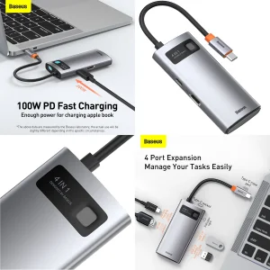 هاب 4 پورت USB-C باسئوس  مدل Metal  Gleam series CAHUB-CY0G