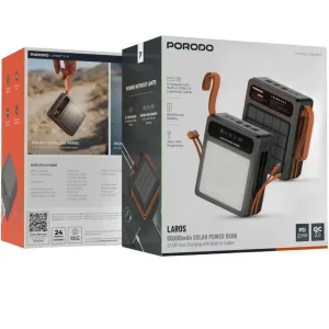 پاوربانک خورشیدی پرودو مدل Laros ظرفیت 80000 میلی‌آمپرساعت به همراه کابل USB-C به لایتنینگ و کابل برق