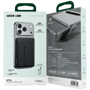 پاوربانک بی‌سیم 22.5 وات گرین لاین مدل Vita ظرفیت 5000 میلی‌آمپرساعت به همراه کابل USB-C