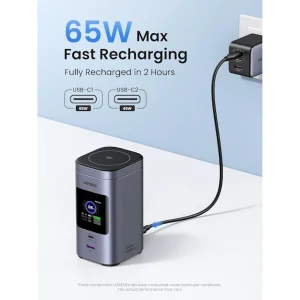 پاور بانک بی سیم 145 وات یوگرین مدل 35527 ظرفیت 20000 میلی آمپر ساعت همراه با کابل USB-C