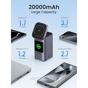 پاور بانک بی سیم 145 وات یوگرین مدل 35527 ظرفیت 20000 میلی آمپر ساعت همراه با کابل USB-C