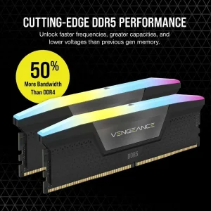 رم دسکتاپ DDR5 کورسیر مدل VENGEANCE RGB ظرفیت 64 گیگابایت دو کاناله 6000 مگاهرتز CL40 با هیت‌سینک خنک‌کننده و ماژول U-DIMM دو عدد 32 گیگابایتی