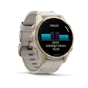 ساعت هوشمند گارمین مدل Fenix 8 - 43mm AMOLED، مناسب برای ورزش، نمایش میزان ضربان قلب، کنترل سطح اکسیژن خون، بند سیلیکون
