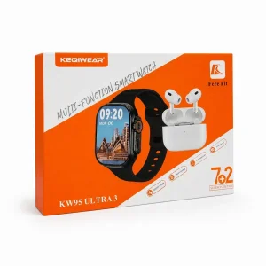 ساعت هوشمند 44 میلی متری کیکویر مدل KW95 ULTRA 3 با بند سیلیکونی به همراه هدفون بلوتوثی