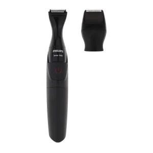 ماشین اصلاح موی صورت و بدن فیلیپس مدل MG1100، اصلاح به صورت تریمر، منبع انرژی باتری AA، تکنولوژی اصلاح به صورت برش مستقیم، به همراه برس تمیز کننده، سه عدد شانه و دو عدد سری، ضد آب و قابل شستشو، جنس تیغه از استیل ضد زنگ