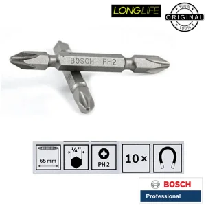سری پیچ گوشتی دو سر چهار سو بوش مدل فشارقوی کد PH2 بسته 10 عددی