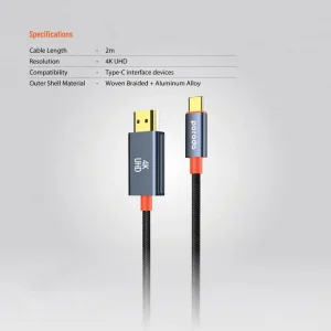 کابل تبدیل HDMI به USB-C پرودو مدل Woven Braided طول 2 متر