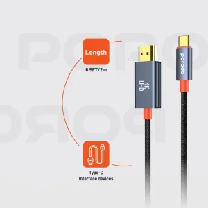 کابل تبدیل HDMI به USB-C پرودو مدل Woven Braided طول 2 متر