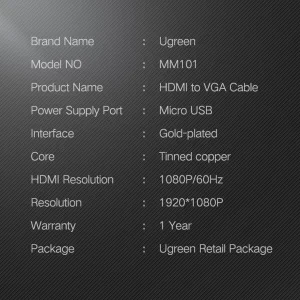 کابل تبدیل HDMI به micro USB / VGA یوگرین مدل MM101-30449 طول 1.5 متر