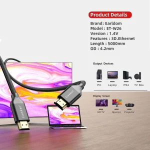 کابل HDMI ارلدام مدل W26 طول 5 متر