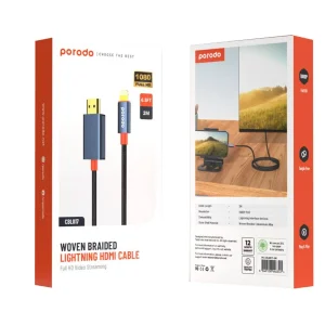 کابل تبدیل HDMI به لایتنینگ پرودو مدل woven braided طول ۲ متر
