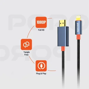 کابل تبدیل HDMI به لایتنینگ پرودو مدل woven braided طول ۲ متر