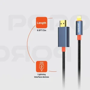 کابل تبدیل HDMI به لایتنینگ پرودو مدل woven braided طول ۲ متر
