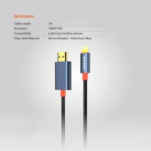 کابل تبدیل HDMI به لایتنینگ پرودو مدل woven braided طول ۲ متر