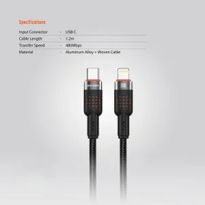 کابل تبدیل USB-C به لایتنینگ پرودو مدل Braided طول 1.2 متر