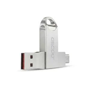 فلش مموری دو سر اتصال اوسکو مدل CU-002 ظرفیت 64 گیگابایت با پورت USB 3.1 و تایپ سی، بدنه فلزی چرخشی 360 درجه، مقاوم در برابر ضربه، شوک و گرد و غبار، سازگار با ویندوز، اندروید، مک و لینوکس