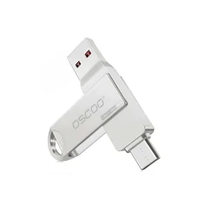 فلش مموری دو سر اتصال اوسکو مدل CU-002 ظرفیت 64 گیگابایت با پورت USB 3.1 و تایپ سی، بدنه فلزی چرخشی 360 درجه، مقاوم در برابر ضربه، شوک و گرد و غبار، سازگار با ویندوز، اندروید، مک و لینوکس