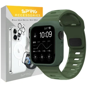 بند اسپریگ مدل Spig Protection مناسب برای اپل واچ Series 7 Aluminum 45mm / Series 8 Aluminum 45mm / Series 9 Aluminum 45mm به همراه کاور