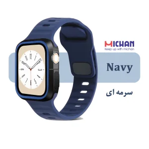 بند میچان مدل Silicone Sport مناسب برای اپل واچ 44/45 میلی متری سری SE/SE2/SE3/4/5/6/7/8/9 به همراه کاور
