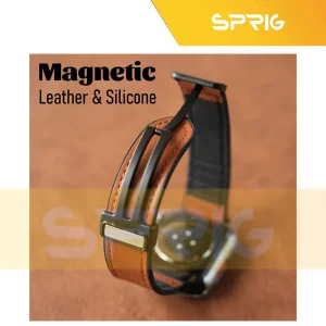 بند اسپریگ مدل Magnetic Leather Silicon مناسب برای اپل واچ 42 / 44 / 45 / 49 میلی متر
