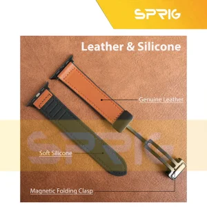 بند اسپریگ مدل Magnetic Leather Silicon مناسب برای اپل واچ 42 / 44 / 45 / 49 میلی متر