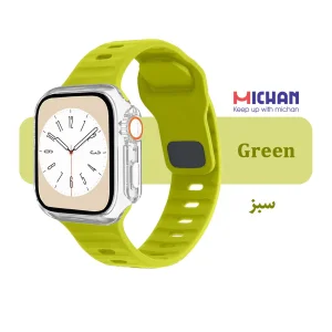 بند میچان مدل Silicone Sport مناسب برای اپل واچ 44/45 میلی متری سری SE/SE2/SE3/4/5/6/7/8/9 به همراه کاور