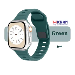 بند میچان مدل Silicone Sport مناسب برای اپل واچ 44/45 میلی متری سری SE/SE2/SE3/4/5/6/7/8/9 به همراه کاور