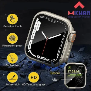 کاور میچان مدل tempered glass مناسب برای اپل واچ سری 9/Se/7/8 سایز 41 میلی متری