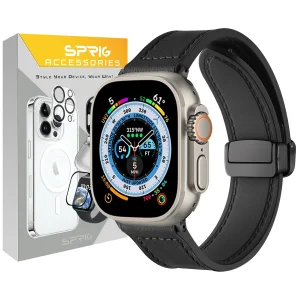 بند اسپریگ مدل Magnetic Leather Silicon مناسب برای اپل واچ Ultra 49mm / Ultra 2 49mm