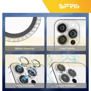 محافظ لنز دوربین اسپریگ مدل Ring Metal Diamond مناسب برای گوشی موبایل اپل Iphone 15 Pro / 15 Pro Max