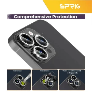 محافظ لنز دوربین اسپریگ مدل Ring Metal Diamond مناسب برای گوشی موبایل اپل Iphone 15 Pro / 15 Pro Max