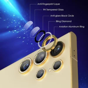 محافظ لنز دوربین راینو مدل Ring Diamond مناسب برای گوشی موبایل سامسونگ Galaxy S25 Ultra