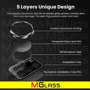 محافظ لنز دوربین ام‌گلس مدل Ring-Metal-MG مناسب برای گوشی موبایل سامسونگ Galaxy S24 Ultra