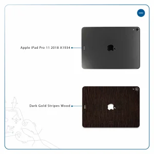 برچسب پوششی ماهوت مدل Dark-Gold-Stripes-Wood مناسب برای تبلت اپل iPad Pro 11 2018 A1934