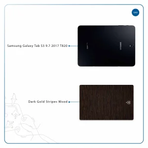 برچسب پوششی ماهوت مدل Dark-Gold-Stripes-Wood مناسب برای تبلت سامسونگ Galaxy Tab S3 9.7 2017 T820