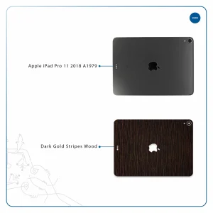 برچسب پوششی ماهوت مدل Dark-Gold-Stripes-Wood مناسب برای تبلت اپل iPad Pro 11 2018 A1979