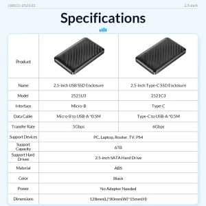 قاب هارد اکسترنال 2.5 اینچی اوریکو مدل 2521U3-V1