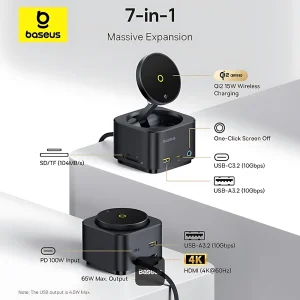 هاب 7 پورت USB-C و شارژر بی سیم بیسوس مدل BS-OH122